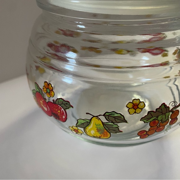 VTG Glass Jar Cottage Indonesia Clear Fruit Print Kitchen Home Decor Lid Storage - Picture 3 of 4